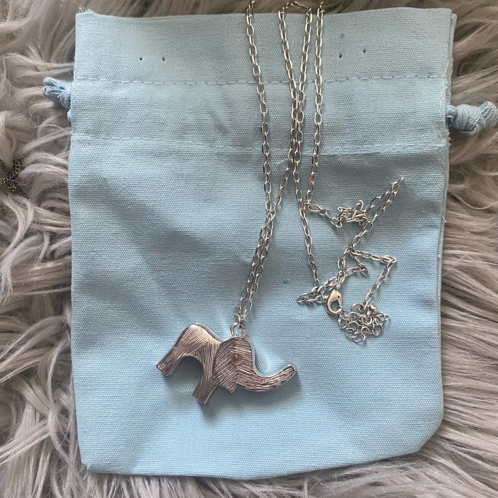 Long silver elephant necklace
